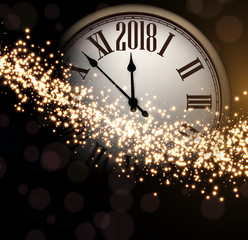 2018 New Year background with clock.