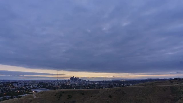 High angle view motion timelapse of Los Angeles cityscape at Ascot Hills Park
