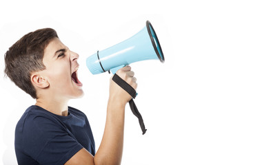 shouting teenager with megaphone