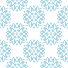 Blue floral seamless design on white background