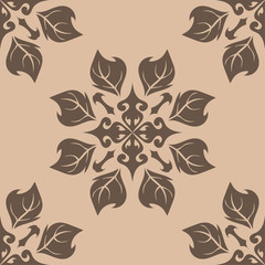 Brown floral seamless pattern on beige background