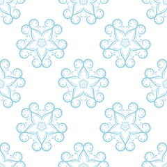 Blue floral seamless pattern on white background