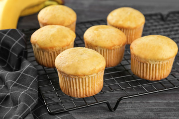 Banana muffins on baking grid