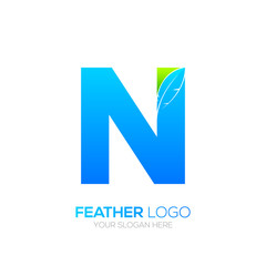 Letter N with Feather logo, Fountain pen, Law, Legal, Lawyer, Copywriter, Writer logotype for your Corporate identity