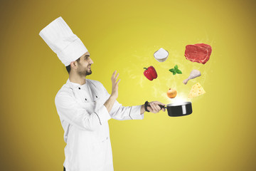 Italian chef cooking a meal with magic