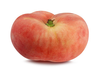 Fresh chinese flat donut peach with leaf isolated on white with clipping path