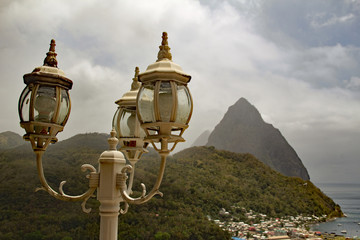 European lamp post with Piton Mountain