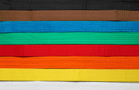 Colorful karate belts, top view