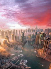 Poster Dubai Marina with colorful sunset in Dubai, United Arab Emirates © Tomas Marek