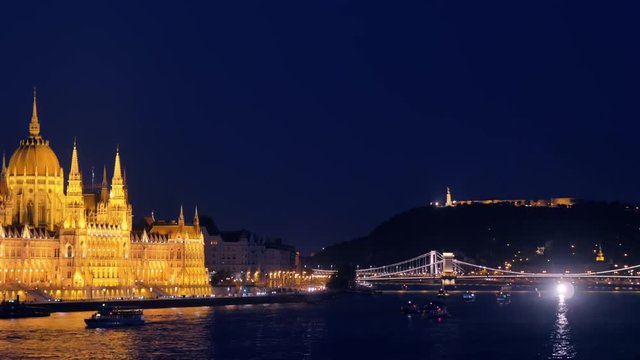 budapest pan timelapse at night from parliament to buda castle