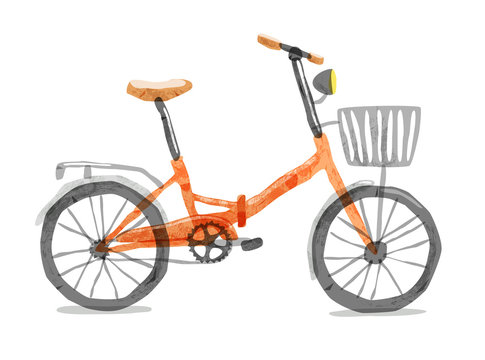 Vector illustration of folding bicycle. Types of bike: road bicycle, city, urban bike. Bright bicycle in watercolor style. Bicycle isolated. Vector flat modern urban, town and city bicycle. 