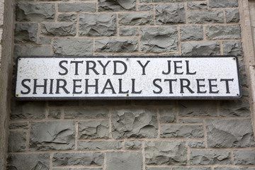Shirehall Street Sign in English and Welsh, Caernarfon