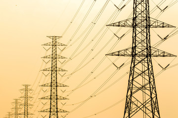 silhouette of high voltage electrical pole structure