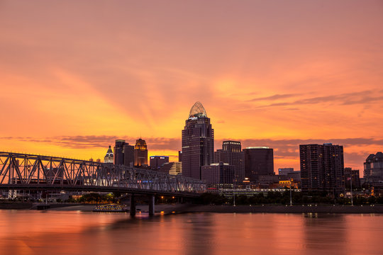 Sunset over the city of Cincinnati Ohio
