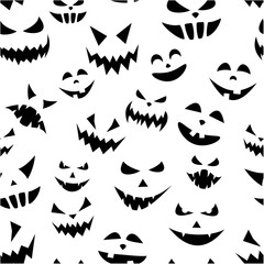 Seamless halloween pattern with pumpkin faces.