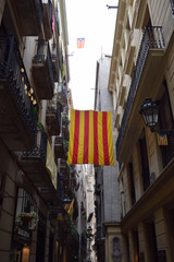 Catalan flag waving in Barcelona, Spain