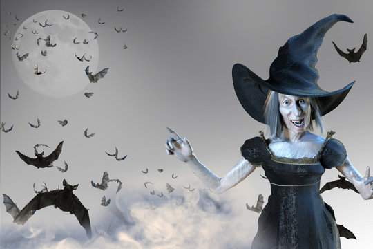 3D Illustration of funny old witch woman Halloween render