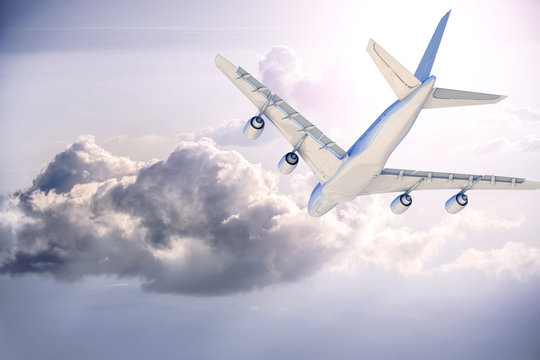 3D Illustration of a  plane in the clouds