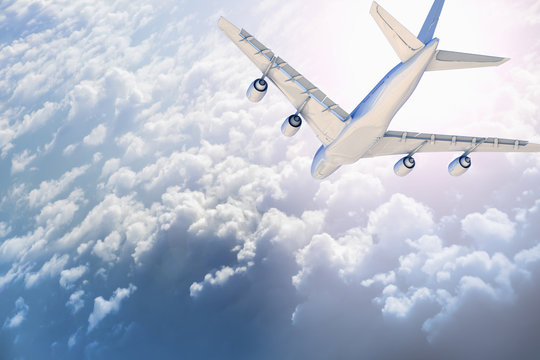 3D Illustration of a  plane in the clouds
