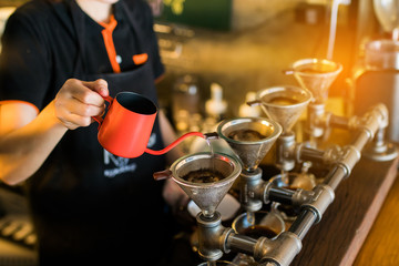 Drip brewing, filtered coffee, or pour-over is a method which involves pouring water over roasted,...