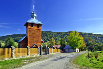 Orthodox  church in Regietow village, Beskid Niski, Poland - obrazy, fototapety, plakaty