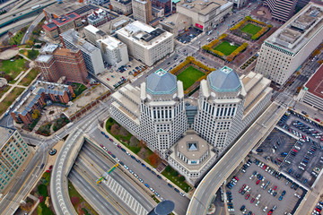 Aerial View of P&G Twin Towers in Cincinnati Ohio