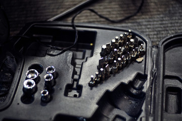 Set of screwdriver head in their black pattern case