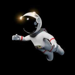 adorable cartoon astronaut character in white space suit is floating in zero gravity space 