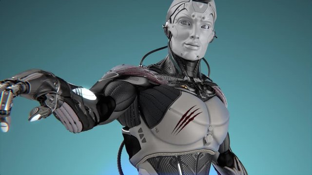 Futuristic Robot vorking with virtual interface