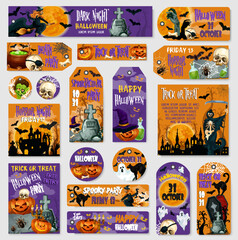 Obraz premium Halloween holiday spooky party tag, label design