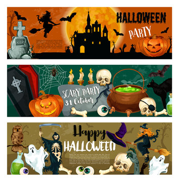 Halloween vector monster night party banners