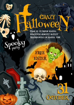 Halloween witch monsters vector party poster