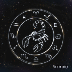 Scorpio Silver vector zodiac sign with neon brushes 