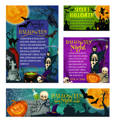 Halloween holiday party trick treat vector posters