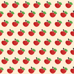 Vector apple seamless pattern in flat style on the beige background background.