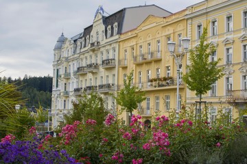 Fototapeta na wymiar Goethe square and spa center - Marianske Lazne (Marienbad) - great famous Bohemian spa town in the west part of the Czech Republic (region Karlovy Vary)