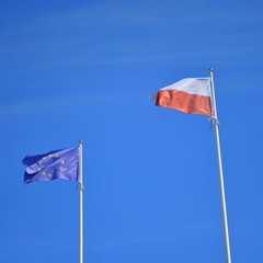 Flagi Polski i Unii Europejskiej - obrazy, fototapety, plakaty
