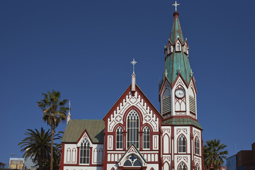 Historic Catedral de San Marcos in Arica, Northern Chile. The cathedral was designed by Gustave Eiffel and was constructed in the 1870's