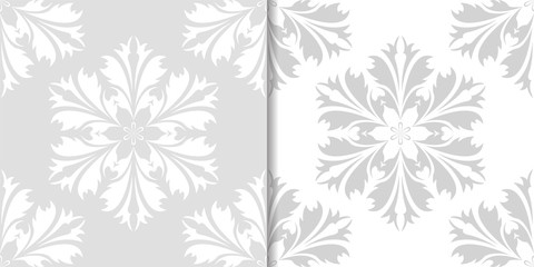 Light gray and white floral seamless ornaments