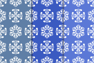 Set of floral ornaments. Vertical blue seamless patterns