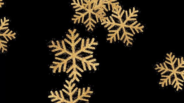 Gold snowflakes. Christmas snow. Background with alpha channel.