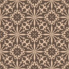 Dark brown floral seamless pattern on beige background