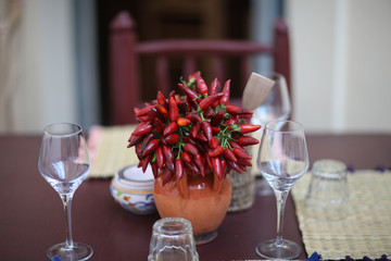 Served table in the restaurant of national cuisine in anticipation of guests