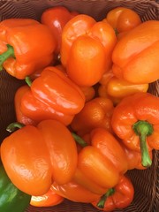 Delicious fresh Bulgarian orange pepper at the market