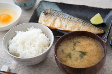 traditional japanese breakfast with mackerel