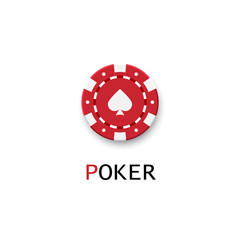 Poker logo. Single red chip isolated on white background. A symbol of luxury casino.