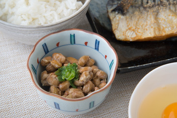 natto and rice of japanese breakfast
