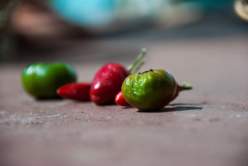 Variety of hot peppers in a small wicker basket