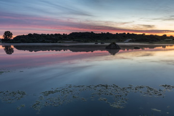 Sunrise in the Natural Area of Barruecos. Extremadura. Spain.