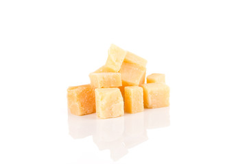 Parmesan cheese on white background